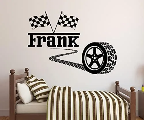 Miniatura 3 de Calcomanía de pared personalizada para neumáticos de automóvil de carreras, bandera de coche de carreras F1, calcomanía de vinilo para pared