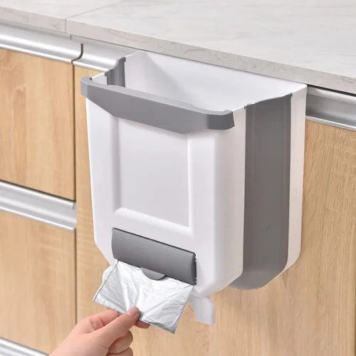 Miniatura 5 de Papelera colgante para puerta de armario de cocina, papelera plegable para cocina, dormitorio, baño y automóvil (2.4 galones, blanco)