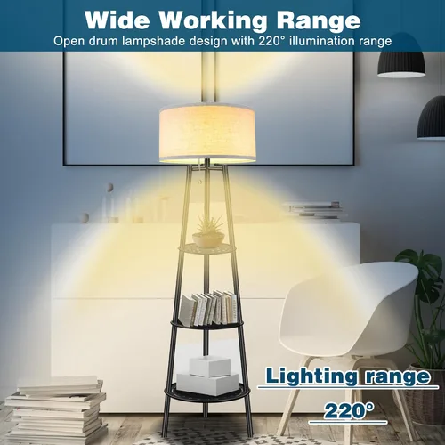 Miniatura 4 de Lámpara de Pie con Estantes, Lámpara de Pie Moderna con Bombillas LED de 3 Temperaturas de Color, Lámparas de Pie de Rincón para Sala de Estar