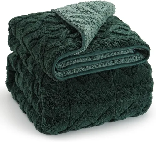 Miniatura 12 de Wemore Manta con peso de forro polar Sherpa para adulto, 10 libras de doble cara, acogedora y esponjosa, manta ultra mullida con parte superior