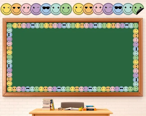 24 piezas de tablón de anuncios magnético de cara feliz, borde colorido sonriente, tiras magnéticas, borde bohemio, decoración de bordes pastel,