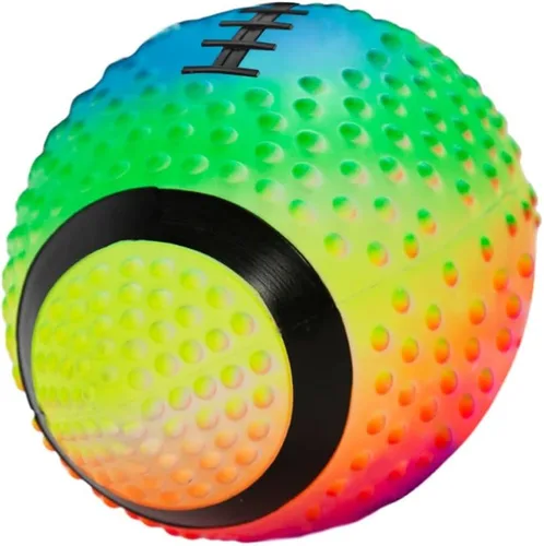 Miniatura 3 de Fútbol de práctica Regent de neón en colores arcoíris de 9" con espinas para mejor agarre, hecho de goma suave. Inflable, viene prelleno de aire
