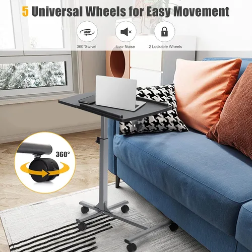 Miniatura 8 de Tangkula Escritorio para laptop sobre la cama, soporte para portátil móvil con mesa inclinable, mesita de noche ajustable de altura rodante