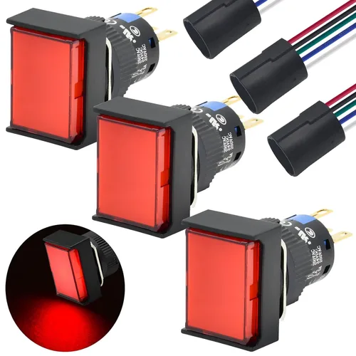 Miniatura 8 de 3 unids 0.630 in interruptor de botón momentáneo rectángulo 12V DC LED luz verde certificación UL 5/8 "agujero de montaje 1NO 1NC SPDT 5pin