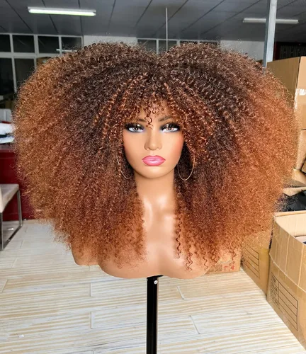 Miniatura 14 de Sweece - Peluca afro larga y rizada con flequillo para mujeres negras, peluca de cabello rizado de 17 pulgadas (17 pulgadas, negro)