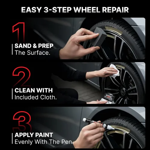 Miniatura 3 de Wheel Scratch Fix - Kit de retoque de llantas rápido y fácil, colores universales (negro (brillo))