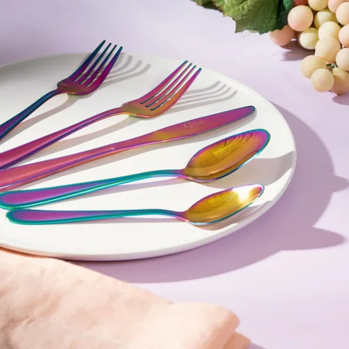 Miniatura 3 de Gibson Home Ravidia Rainbow - Juego de cubiertos de calibre pesado, 20 piezas, utensilios coloridos de acero inoxidable, juego de vajilla para 4
