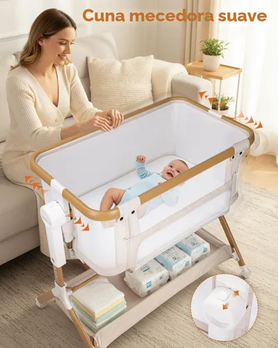 Miniatura 2 de suihuooo Bassient para bebé con ruedas y almacenamiento, cuna mecedora para bebé, cama de noche