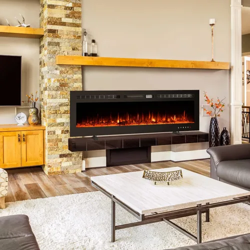 Miniatura 7 de EROMMY Chimenea eléctrica de 60 pulgadas, chimenea empotrada y montada en la pared con temporizador, de pie, control remoto, pantalla táctil