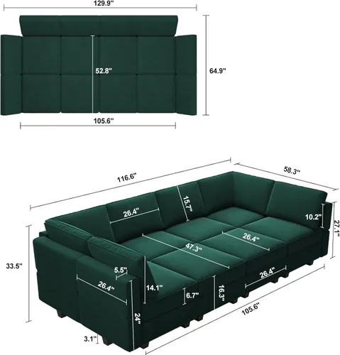 Miniatura 2 de Belffin - Sofá modular seccional con chaises de almacenamiento, sofá cama seccional de 8 asientos, sofá cama verde