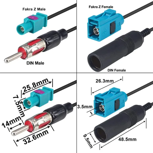 Miniatura 8 de onelinkmore Fakra Z a DIN Kit de 3 adaptadores — Fakra Z macho/hembra a Motorola DIN enchufe/zócalo, convertidor de antena de radio FM AM para VW