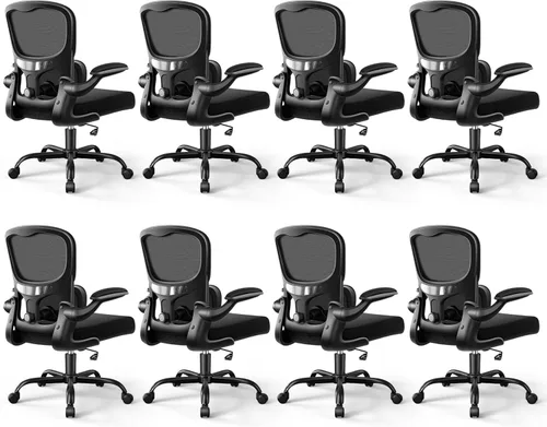 Miniatura 21 de ALLGOD Silla de oficina ergonómica, silla de escritorio ergonómica de malla transpirable con soporte lumbar ajustable, reposabrazos abatibles