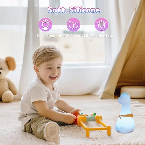Miniatura 2 de Luz nocturna de silicona para niños – Lámpara recargable con control táctil y 8 colores, lindo diseño de animales para habitación infantil