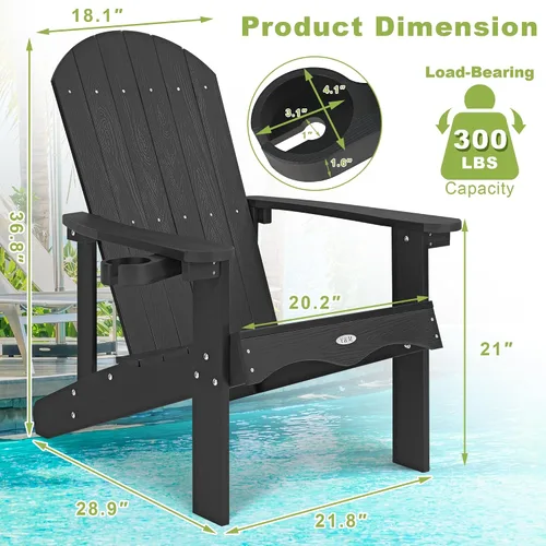 Miniatura 3 de Y&M Adirondack - Silla negra para hoguera, sillas de patio al aire libre con soporte para tazas, resistentes a la intemperie, sillas de patio