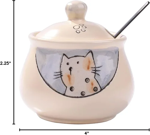Miniatura 10 de Azucarero de cerámica con tapa y cuchara, azucarero japonés de 11.8 onzas con cuchara y tapa (estilo 1)