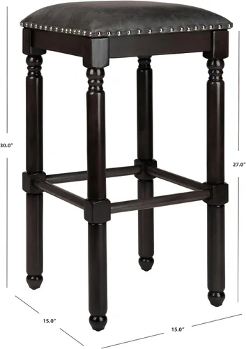 Miniatura 7 de Safavieh Couture Home Collection Preston - Taburete de bar de piel sintética gris y nogal gris de 30 pulgadas (juego de 2)