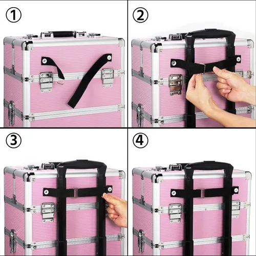 Miniatura 7 de Topeakmart Estuche de maquillaje profesional 4 en 1, estuche de aluminio grande para cosméticos, estuche de maquillaje Tavel, organizador de belleza