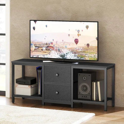 Miniatura 3 de YATINEY - Soporte de TV para televisores de hasta 55 pulgadas, centro de entretenimiento con 2 cajones de tela, consola multimedia con estantes