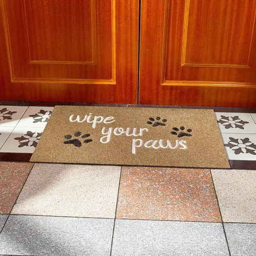 Miniatura 5 de Felpudo para puerta delantera, tapete de entrada con texto "Wipe Your Paws", goma antideslizante duradera, absorbente y divertida alfombra