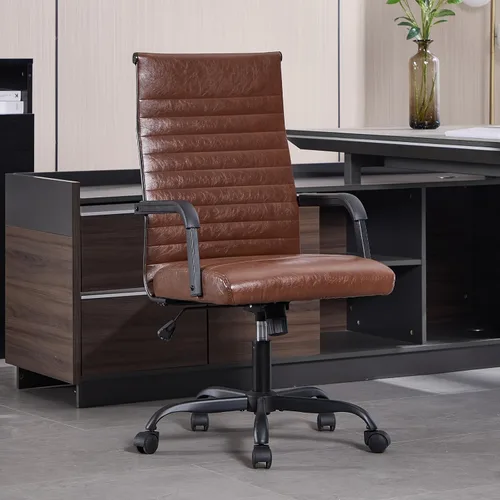 Miniatura 13 de Silla de oficina, ergonómicas ejecutivas para sala de conferencias, silla de escritorio de cuero acanalado con soporte lumbar, silla giratoria