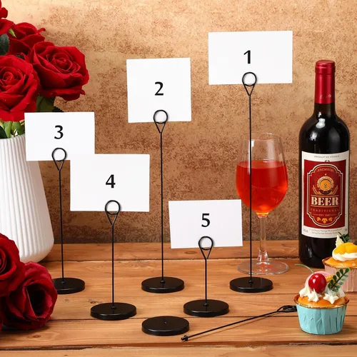 Miniatura 4 de Faccito 10 soportes extraíbles para números de mesa de 5 tamaños, soporte de tarjeta de metal, nombre, menú, nota, foto clip, soporte de mesa