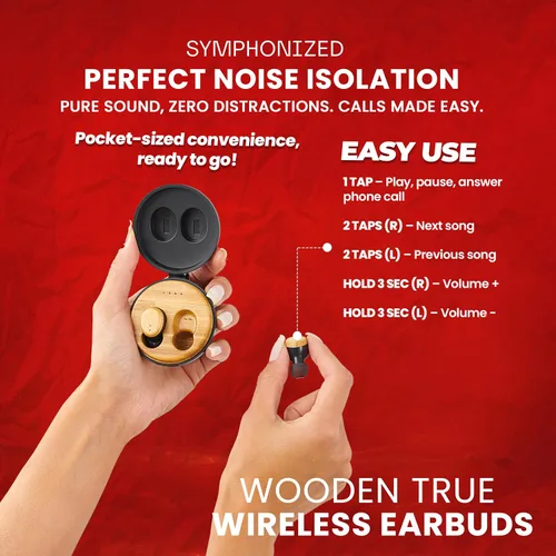 Miniatura 8 de Symphonized Auriculares inalámbricos de madera con graves profundos, 35 horas de reproducción de sonido 3D. Cancelación de ruido con micrófono.