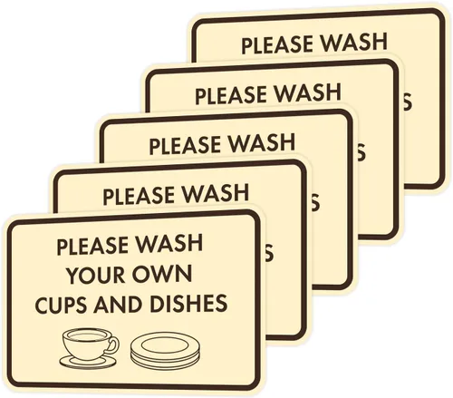 Miniatura 22 de Letrero clásico enmarcado con texto en inglés «Please Wash Your Own Cups and Dishes» (oro cepillado), pequeño
