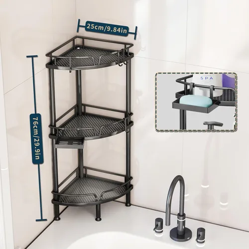 Miniatura 2 de Consumest Soporte Esquinero para Ducha - Organizador de Ducha de 3 Niveles con Soporte para Jabón, Estantes de Esquina Altos de Pie con Patas