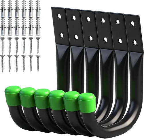 Miniatura 9 de Ganchos de almacenamiento para garaje de servicio pesado, juego de 6 ganchos para bicicletas para pared de garaje, ganchos utilitarios para garaje