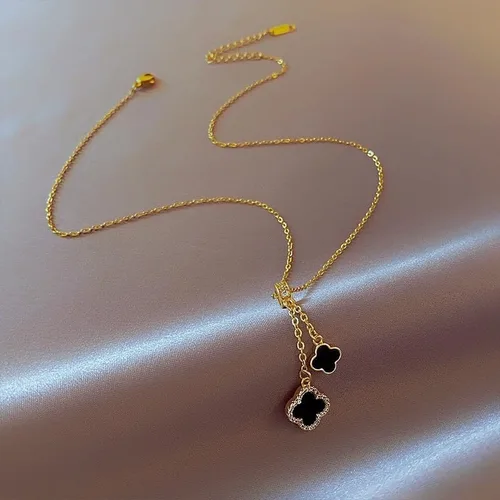 Miniatura 7 de Ruannan Collar de trébol de cuatro hojas chapado en oro de 18 quilates, collares con colgante de trébol de la suerte, collares con colgante