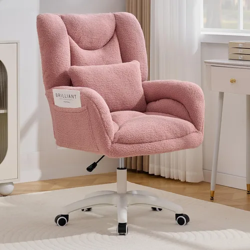 Miniatura 11 de FOXHUNTER Silla de tocador con respaldo ergonómico y ruedas, silla giratoria de 360°, silla de oficina en casa de altura ajustable para sala de Negro