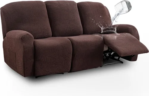 Miniatura 22 de vctops Funda repelente al agua para silla reclinable de 4 piezas con bolsillo lateral, diseño de hojas de jacquard, elástica, suave, protector