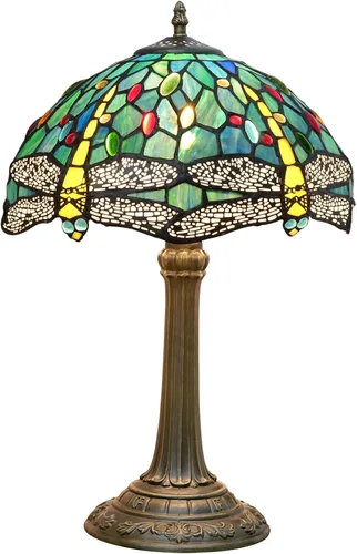 Miniatura 9 de Lámpara Tiffany Estilo Libélula Verde Lámparas de Vidrio Emplomado Verde Azulado Lámpara de Mesa de Dormitorio Mesita de Noche para Dormitorio