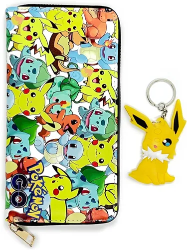 FUUNUSLY Billeteras de anime para niños y niñas Lindo anime Kawaii con personajes de dibujos animados y llavero colgante, juego de regalo de