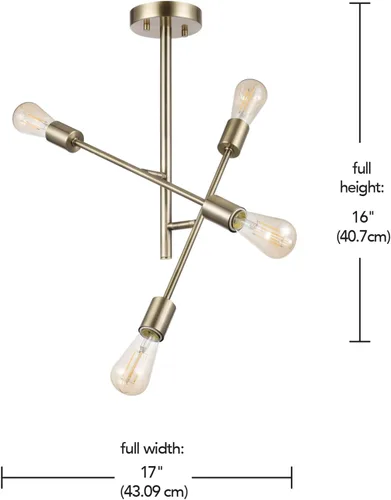 Miniatura 2 de Globe Electric 66000073 Lámpara de techo con brazo ajustable de montaje semiempotrado de 4 luces, latón mate, brazos giratorios, accesorios