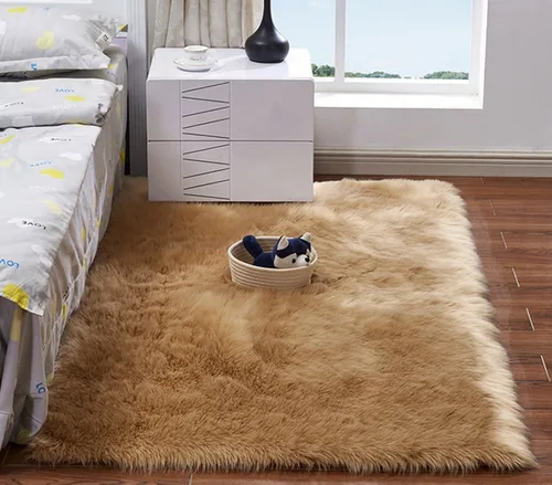 Miniatura 17 de Alfombra de piel sintética suave de lujo de piel de oveja esponjosa y lanuda para silla de dormitorio, sofá o para salón, color rosa bebé, alfombra