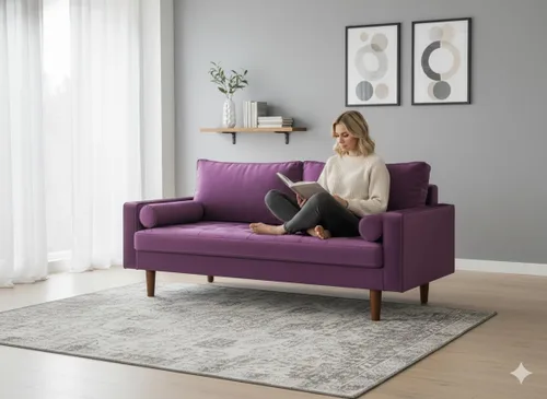 Miniatura 12 de Container Furniture - Sofá de piel sintética para la sala de estar moderna con cojines extraíbles y patas de madera maciza, sofá estilo lujoso