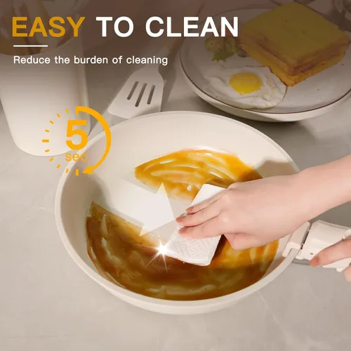 Miniatura 5 de Astercook Juego de 23 ollas y sartenes antiadherentes, juego de utensilios de cocina de cerámica, mango desmontable, juego de cocina de Blanco crema
