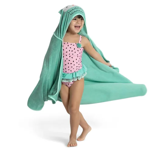 Miniatura 7 de Delta Children Toalla de baño con capucha para niños con bolsillos, súper suave y absorbente, gran regalo para niños y niñas, búho verde azulado