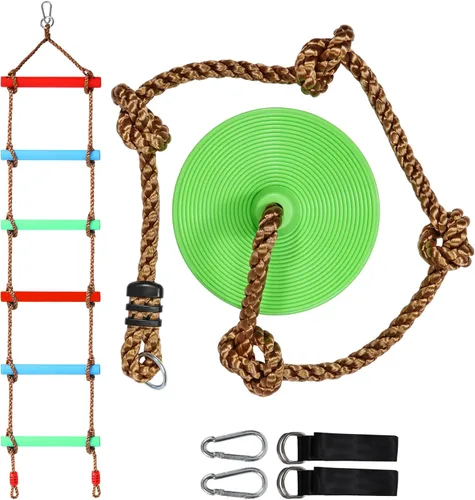 Miniatura 17 de REDCAMP Columpios de cuerda de escalada para árboles, asiento de columpio de disco de plástico resistente para niños y adultos con correa