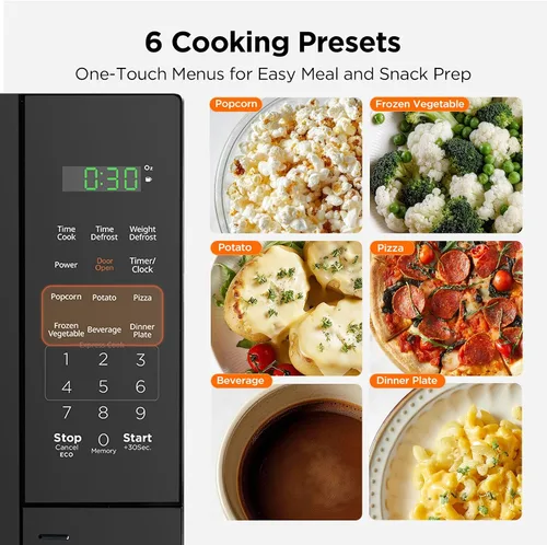 Miniatura 4 de Horno microondas compacto de 0.7 pies cúbicos, 700 W, 11 niveles de potencia, 6 preajustes, bloqueo de seguridad para niños, pantalla LED, puerta