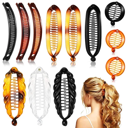 Miniatura 8 de Chuangdi 12 pinzas de plátano para mujer, pinzas clásicas para el cabello con doble peineta, cola de pez grande, soporte para cola de caballo