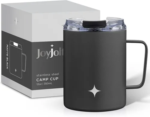 Miniatura 13 de JoyJolt Vaso de triple aislamiento con asa. Vaso de 12 onzas con tapa. Sellado al vacío, forrado de cobre, vasos de acero inoxidable de doble pared.