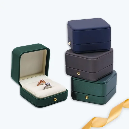 Miniatura 6 de Caja de compromiso de boda, caja de compromiso verde, caja cuadrada de terciopelo de cuero, caja para anillos de joyería de terciopelo de alta