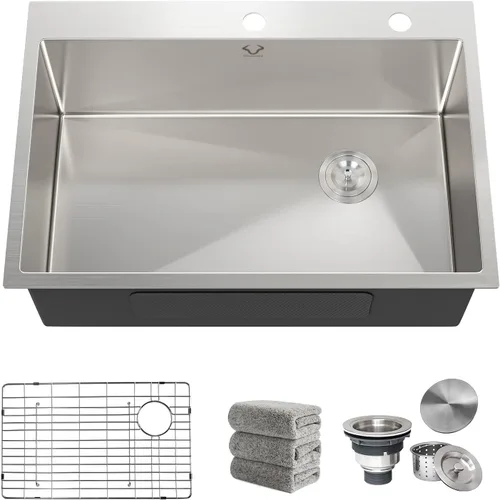 Miniatura 8 de Fregaderos de cocina 23x18 pulgadas Fregadero de cocina empotrado Fregadero de acero inoxidable 16 calibre Juegos de fregaderos de un solo tazón