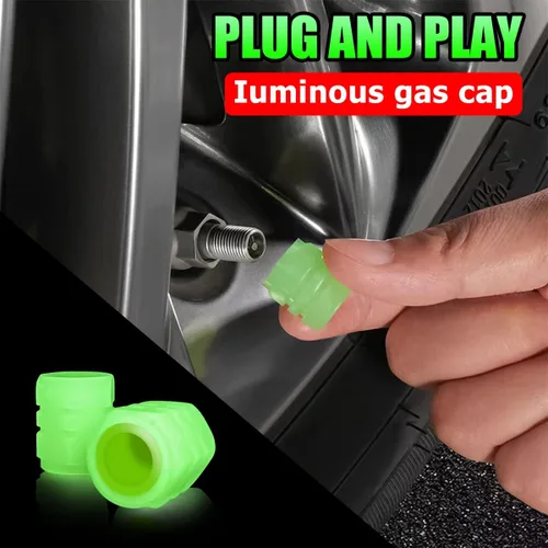 Miniatura 4 de Tapas fluorescentes para válvulas de neumáticos de auto, 12 tapas luminosas iluminadas para válvulas de rueda, resistentes a la corrosión que