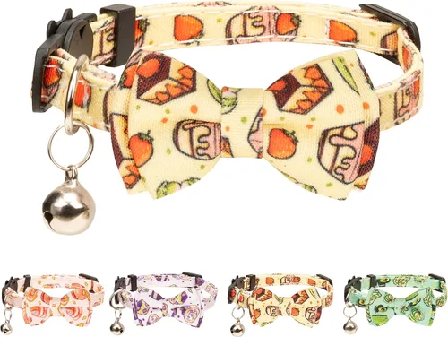 Miniatura 10 de Collar de gato Campana Pajarita Gatito Seguridad Breakaway Flower Kimino Sakura Cake Patrón de dibujos animados Kitty Boy Girl Pet Flower - Azul