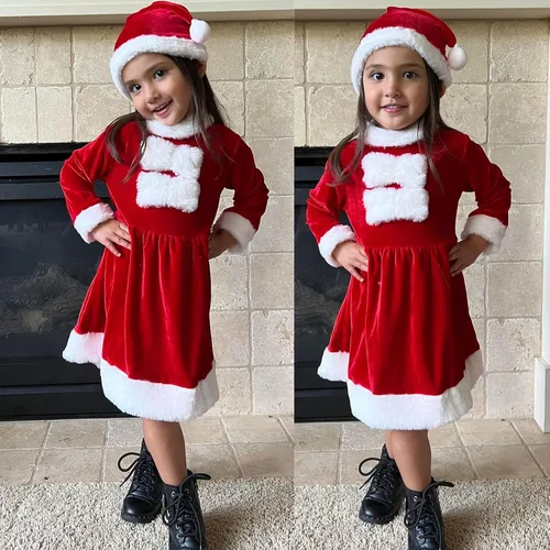 Miniatura 2 de Toddler Girl Christmas Dress for First Christmas Baby Girl Outfit Little Girls Santa Red Dresses with Hat 0-6 Years