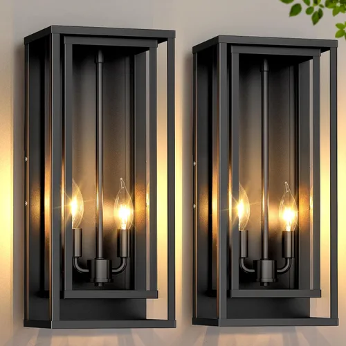 Miniatura 9 de VerRon Paquete de 2 faroles de pared para exteriores, apliques de pared impermeables para exteriores con pantallas de cristal, luces blancas