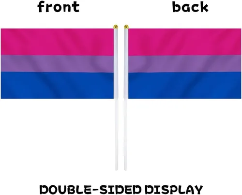 Miniatura 3 de Bandera bisexual con bandera bi, pequeña mini banderas de mano con orgullo bisexual en palos para desfiles, fiestas, festivales y decoraciones